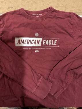 American Eagle Men's Burgundy Logo Graphic Long Sleeve T-Shirt Standard Fit